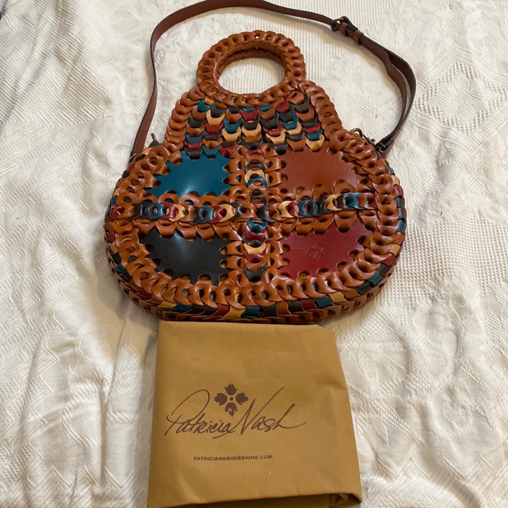 Patricia Nash Pisticci chain link woven turquoise multi 100% Italian leather bag - Picture 6 of 11